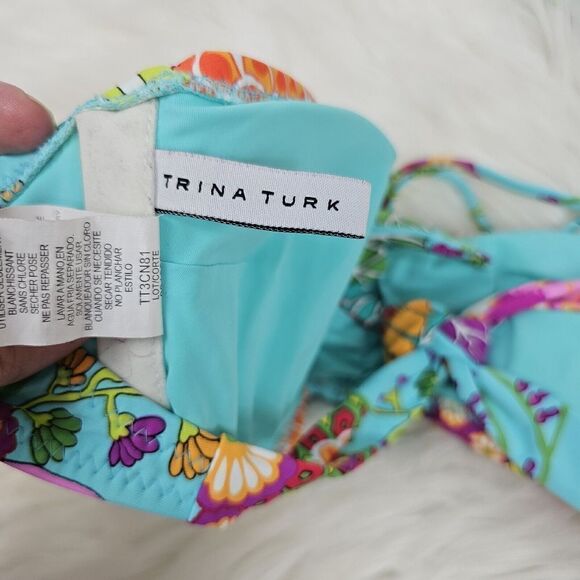 Trina Turk Floral Print Halter Bandeau Size 6 Swim Bikini Top Only - Picture 5 of 7